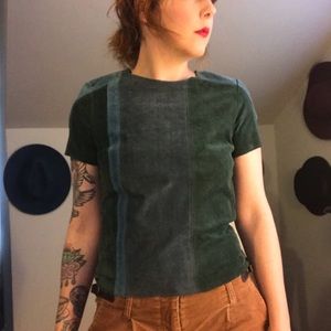 100% leather patchwork blue & green top